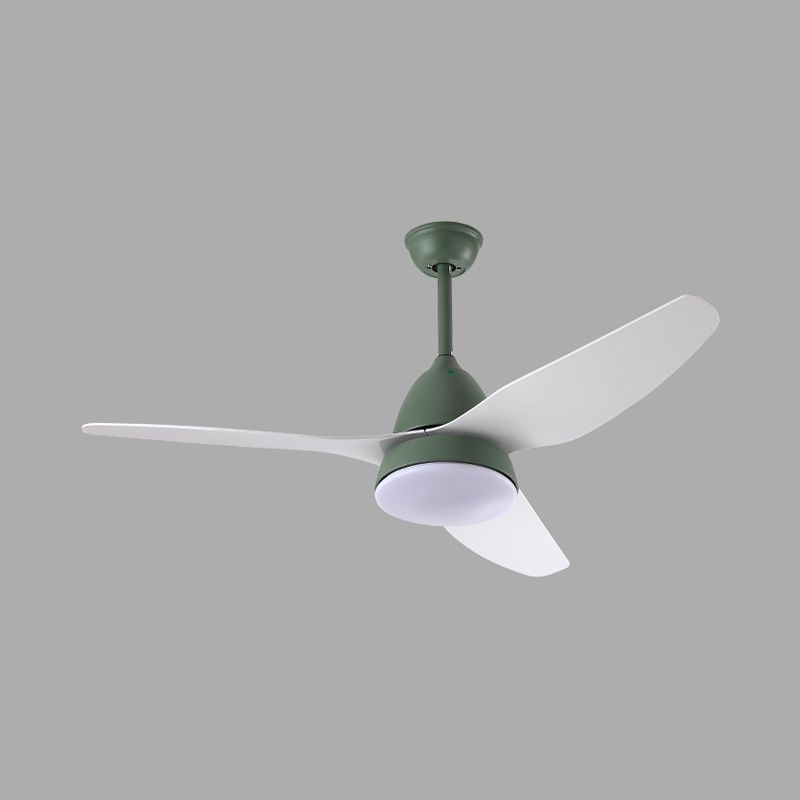 Modern 50" W LED Ceiling Fan Lighting with Acrylic Shade Grey/Yellow/Green Cone Semi Flush Lamp over Dining Table, 3 White Blades