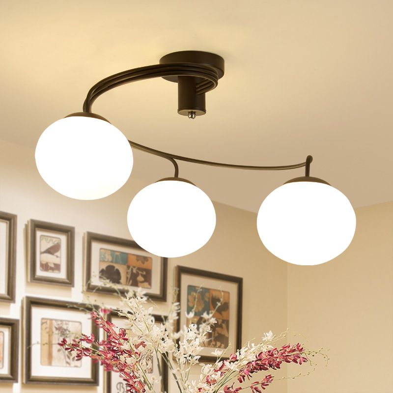 Black Spherical Semi Flush Ceiling Light Minimalist Glass Living Room Semi Flush Mount Light