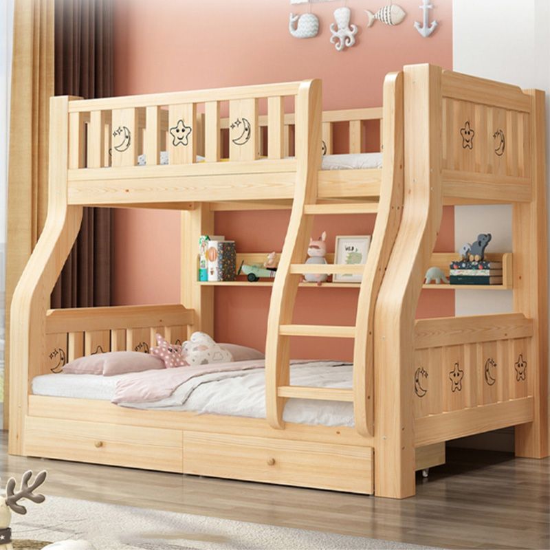 Contemporary Bunk Bed Solid Wood No Theme with Drawers with Guardrail Natural