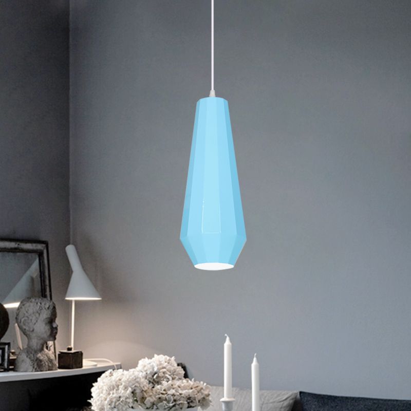 1-Light Restaurant Hanging Lamp Macaron Yellow/Blue/Green Pendant Light Kit with Pot-Lid/Diamond/Tapered Iron Shade