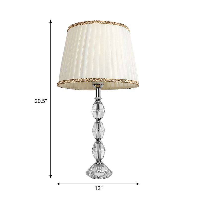 Crystal White Night Table Light Tapered Drum 1 Light Rustic Style Nightstand Lamp for Bedroom