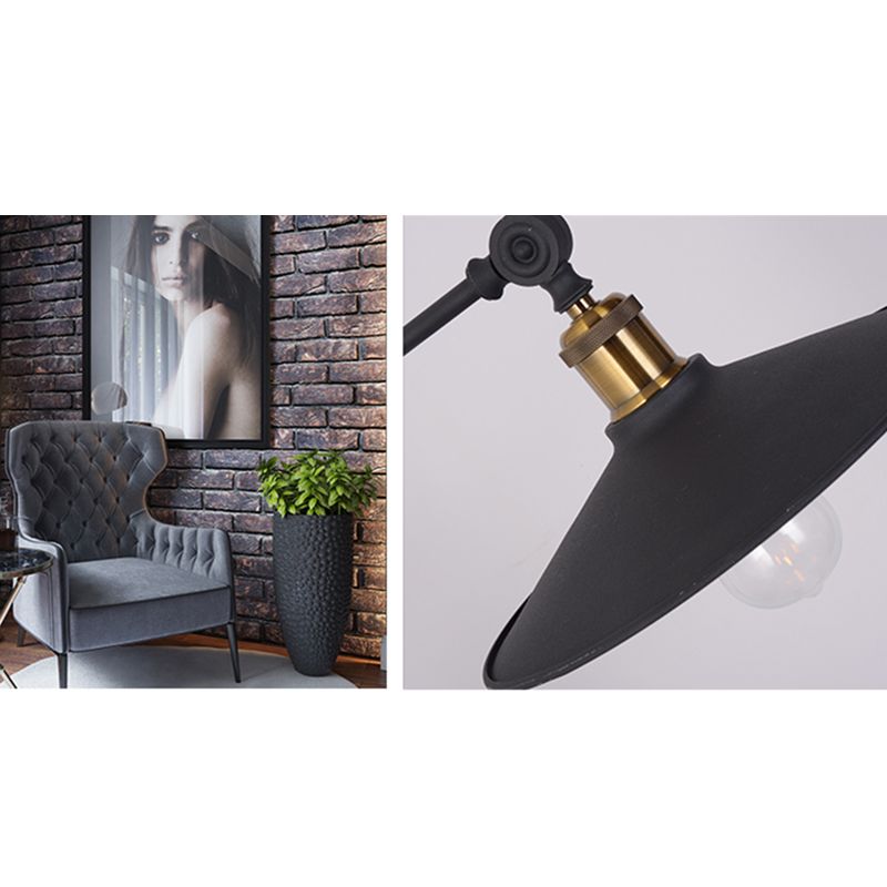 Single Wide Flared Reading Lamp Industrial Matte Black Metal Table Light with Balance Arm