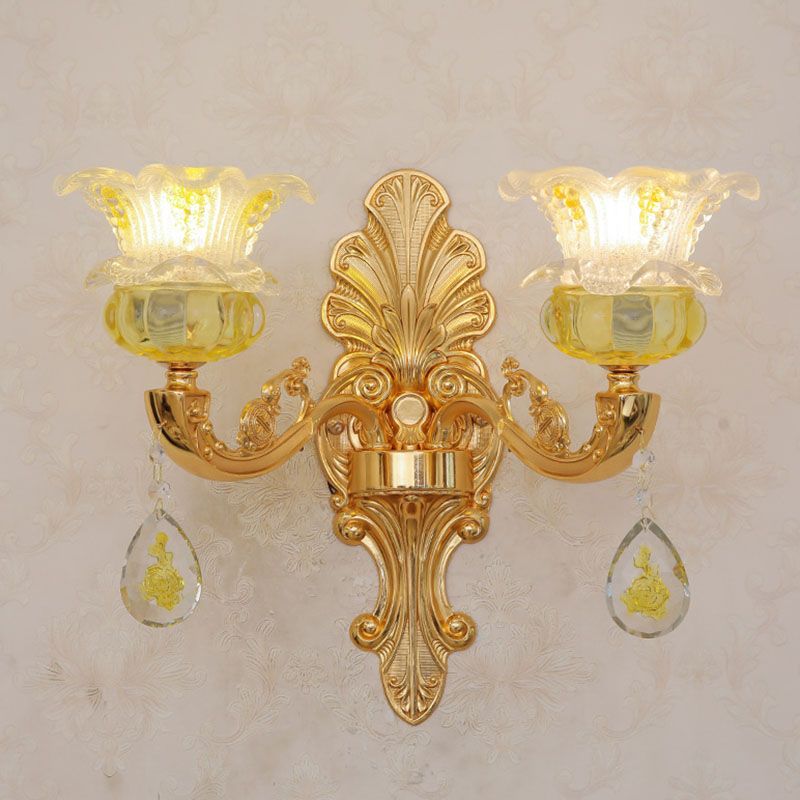 Floral K9 Crystal Drop Lamp Contemporary Gold Chandelier Light Fixture for Bedroom