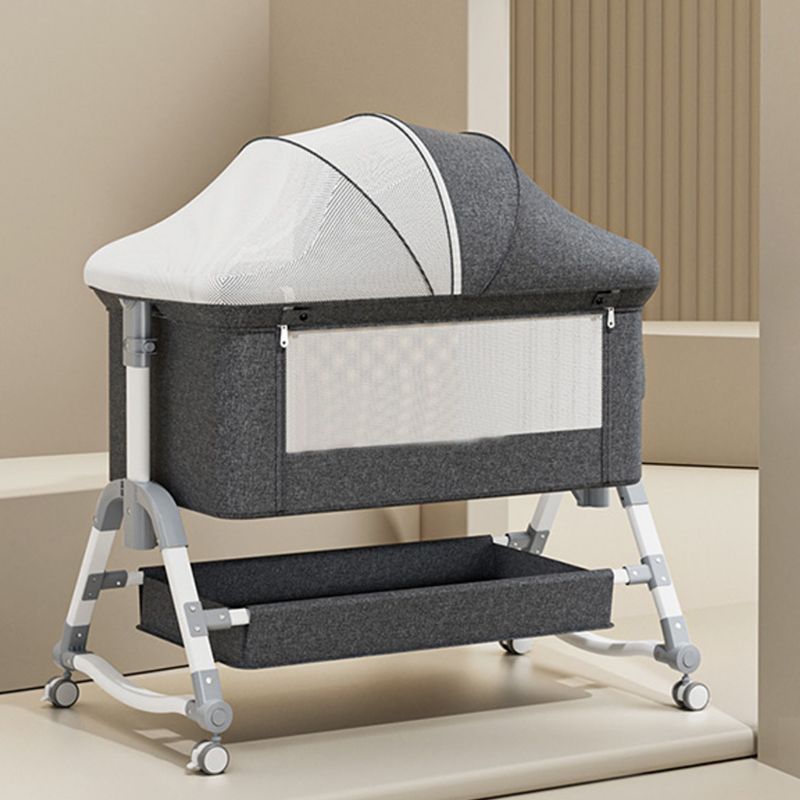 Contemporary Rocking Crib Cradle Height Adjustable Bassinet with Storage Basket