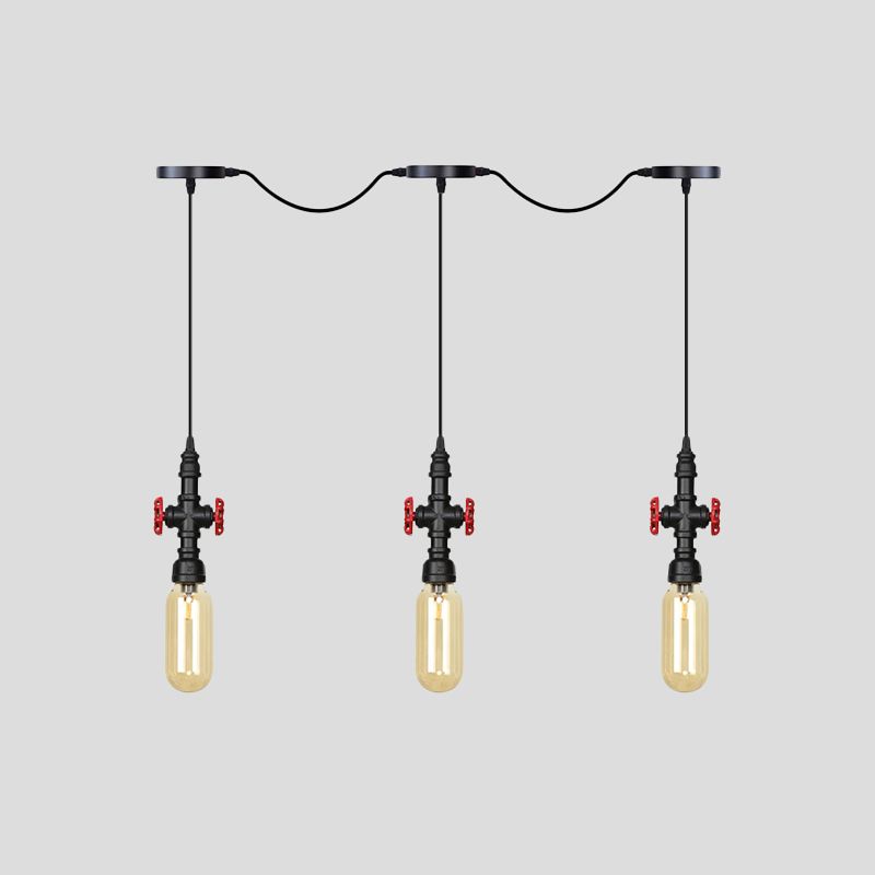 Black Capsule Tandem Multi-Pendant Industrial Amber Glass 3/5/7-Light Restaurant Hanging Lamp Kit