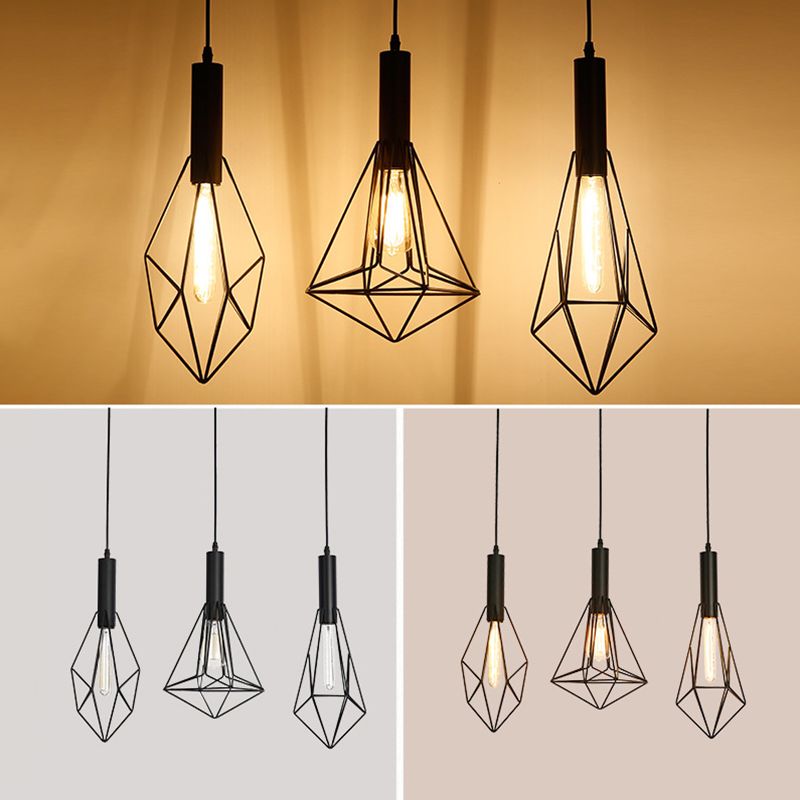 Industrial Style Geometric Hanging Light Kit Metal Hanging Pendant Light in Black