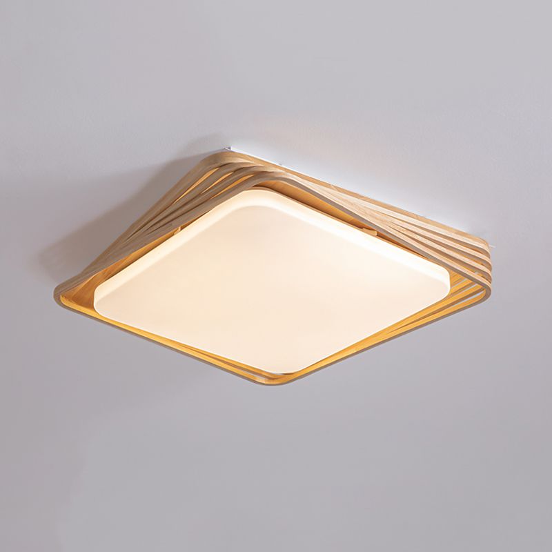 Modern Style Square Shape Flush Mount 1 Light Wood Ceiling Light for Bedroom