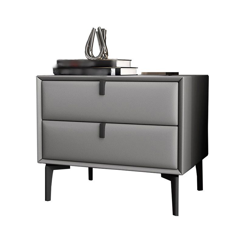 2-Drawer Faux Leather Nightstand Solid Wood Modern 19" H Legs Included Night Table