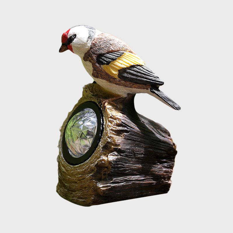 Countryside Bird Resin Solar Path Lamp LED Outdoor Ground Light around Garden Pool in Red/White/Orange