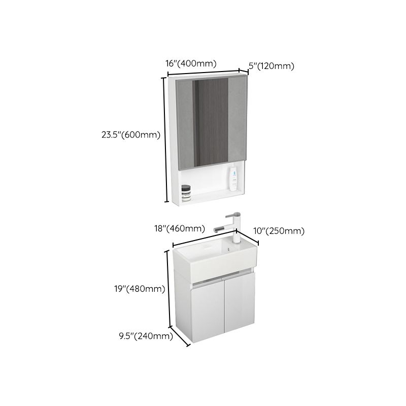 Modern Metal Bathroom Vanity Solid Color Wall Mount Vanity Cabinet in White