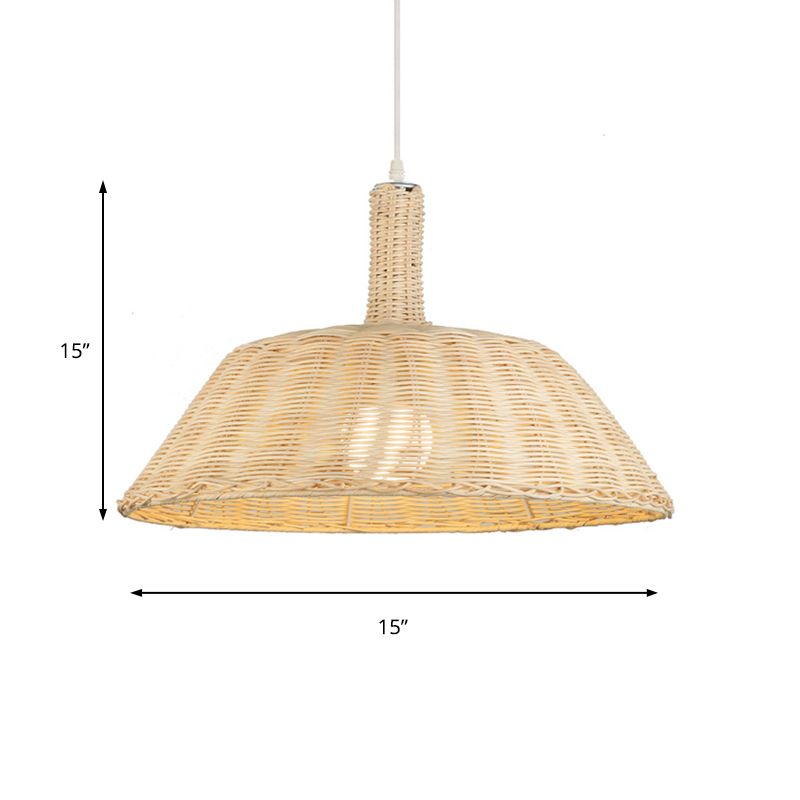 Landstijl Handgeweven hangluchting met schuurschaduw Rattan 15 "/19" W 1 bol Indoor Suspension Lamp in Beige