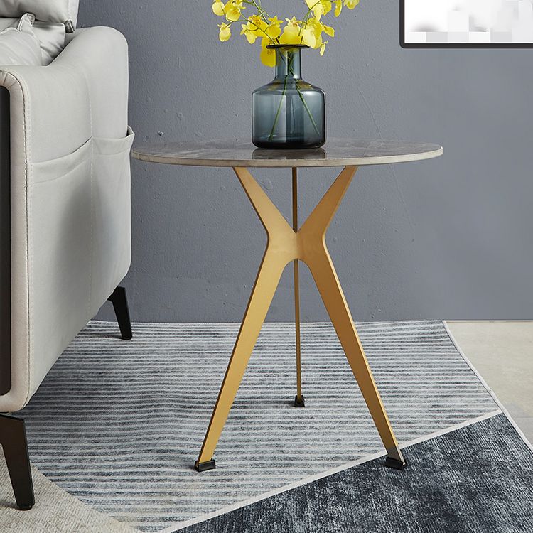 20" Tall Modern Marble Table Top End Table With Three Metal Legs