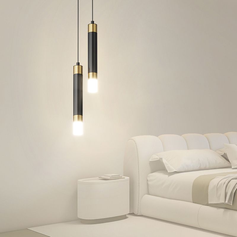 Cylinder Shape Metal Pendant Fixtures Modern Style Hanging Light Fixtures in Black