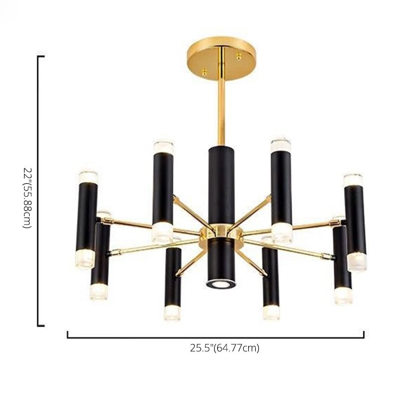 Modern Metal Radial Hanging Chandelier Light Tube Shade Suspension Light in Black