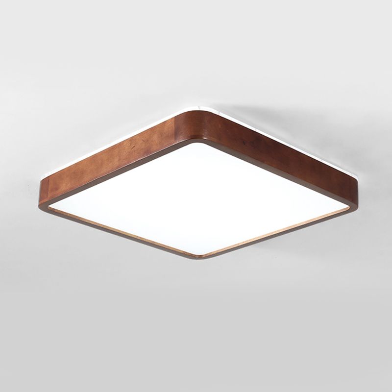 Japanese Style Rectangle Ceiling Light Brown Wood LED Flush Mount Light for Living Room