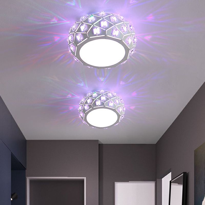 Artistic Drum Shaped Flush Light Crystal Corridor LED Flush Ceiling Light Fixture in White