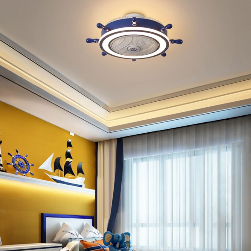 Mediterranean Style Ceiling Fan Lamp LED Circle Shape Ceiling Fan Light for Bedroom