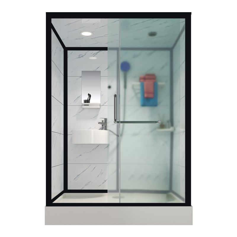 Tempered Glass Shower Stall Black Shower Stall with Towel Bar and Light