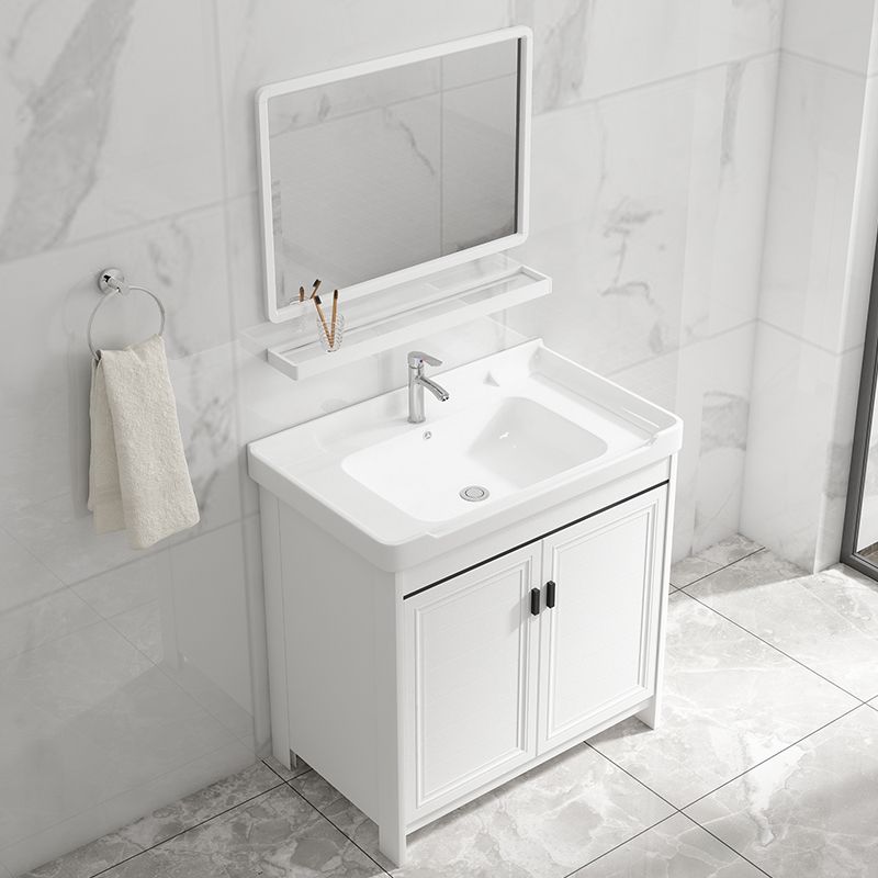 Bathroom Vanity Single Sink White Metal Frame Freestanding Bathroom Vanity with Door