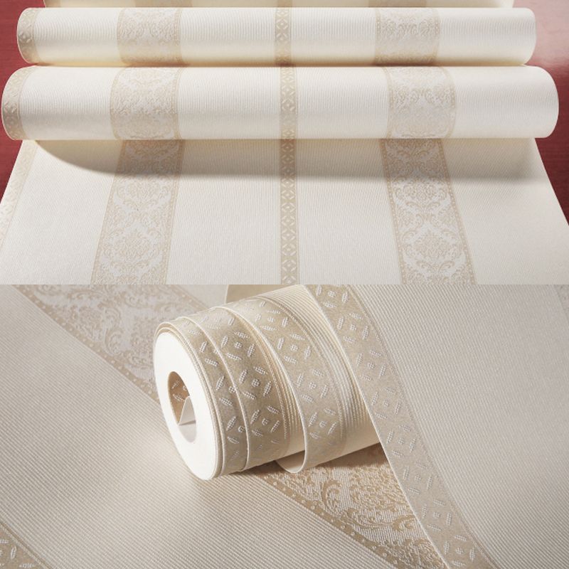 Damask Stripes Wallpaper Roll Retro 3D Embossed Material Wall Art in Light Color