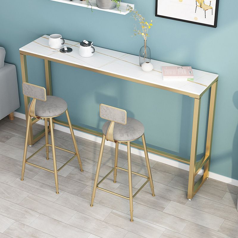 Polished Finished Contemporary Pub Table with Trestle Stone Top Bar Table for Small Places