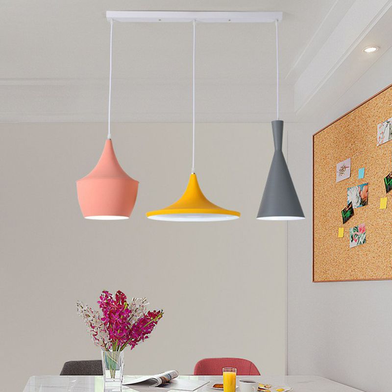 Shaded Hanging Lighting Minimalistic Metallic 3 Heads Pink-Yellow Multi Light Pendant