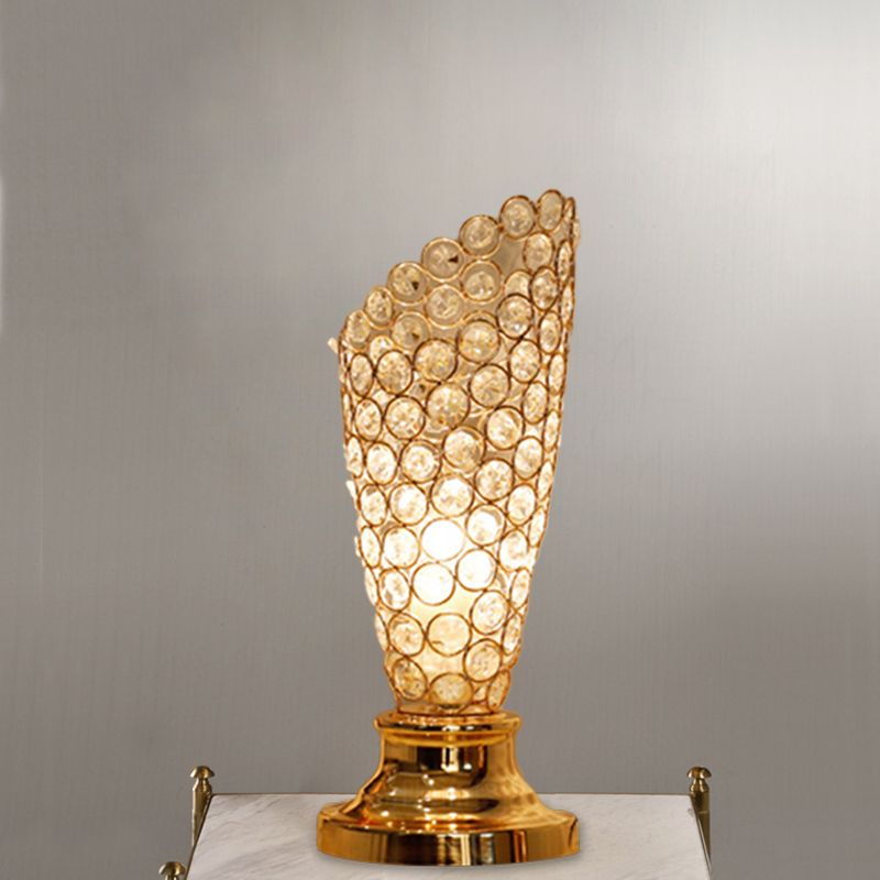 Modernism 1 Bulb Table Light with Crystal-Encrusted Shade Gold Tapered/Cylinder Reading Lamp