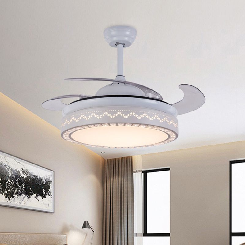 4-Blade Modernist LED Semi Flush Ceiling Light White Hollow-out Round Pendant Fan Lamp with Acrylic Shade, 19" Wide