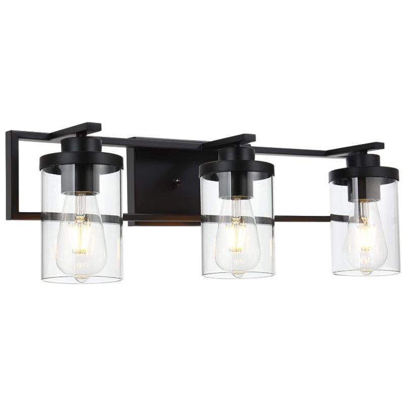 3 - Light Traditional Vanity Light in Black and Clear Bathroom Vanity Lighting