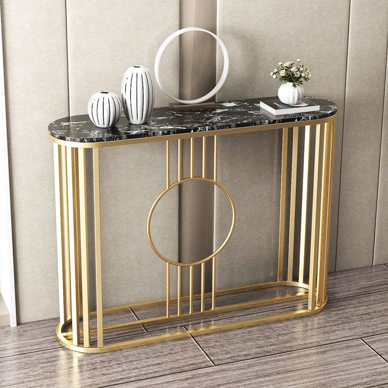 Marble Oval Console Table, 31.5"  Gold Metal Base Console Table for Hall