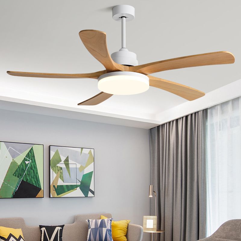 Nordic Style LED Ceiling Fan 5-Blade Fan Lighting with Wood for Living Room