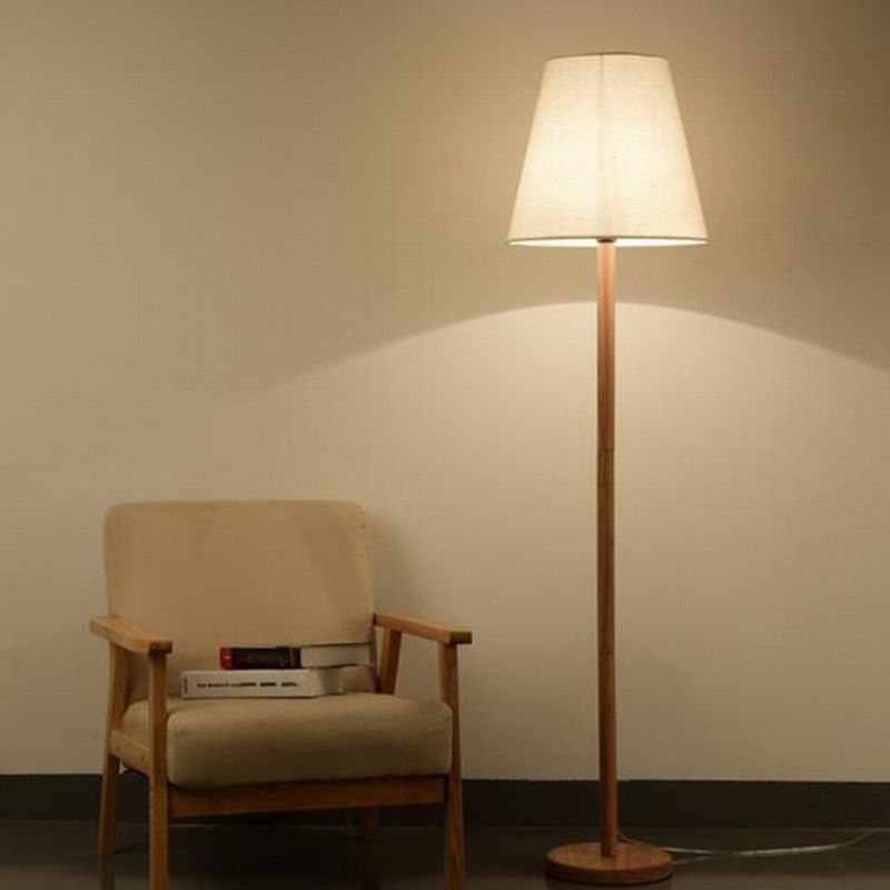 Simplicity Geometrical Floor Lamp Fabric 1-Light Study Room Standing Lighting in Wood