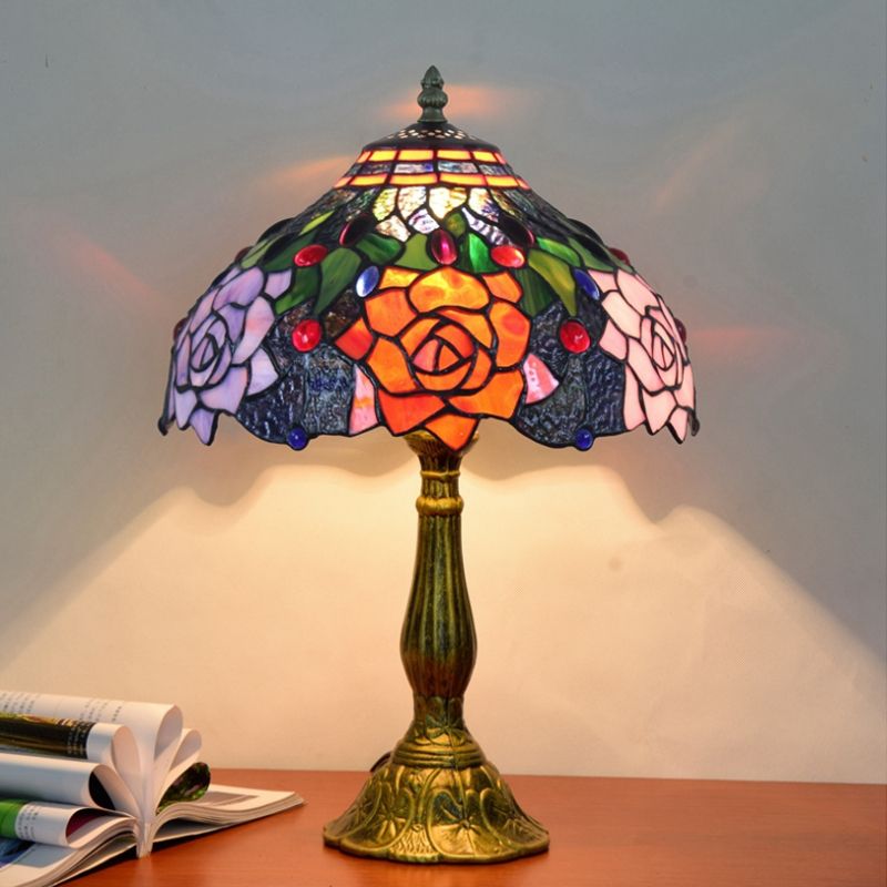 Tiffany Style Table Lamp 1-Light Desk Lamp with Glass Shade for Bedroom