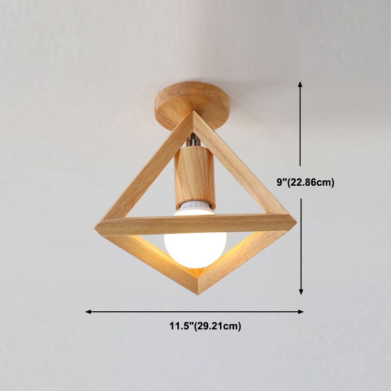 Wood Geometric Shade Flush Ceiling Light Modern Style 1 Light Flush Mount Fixture in Brown