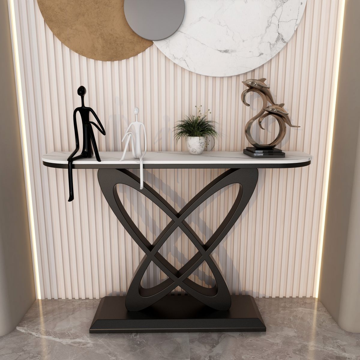 Contemporary Half Moon Console Table with Pedestal Base Accent Table