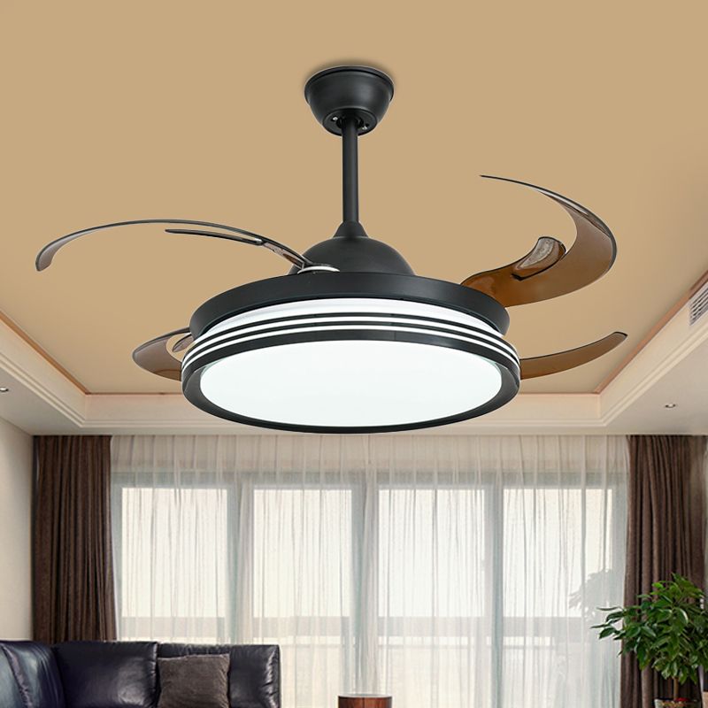 48" W Contemporary Circle Pendant Fan Lamp LED Acrylic Semi Flush Mount Ceiling Light in Black/White/Nickle for Bedroom, 8 Blades