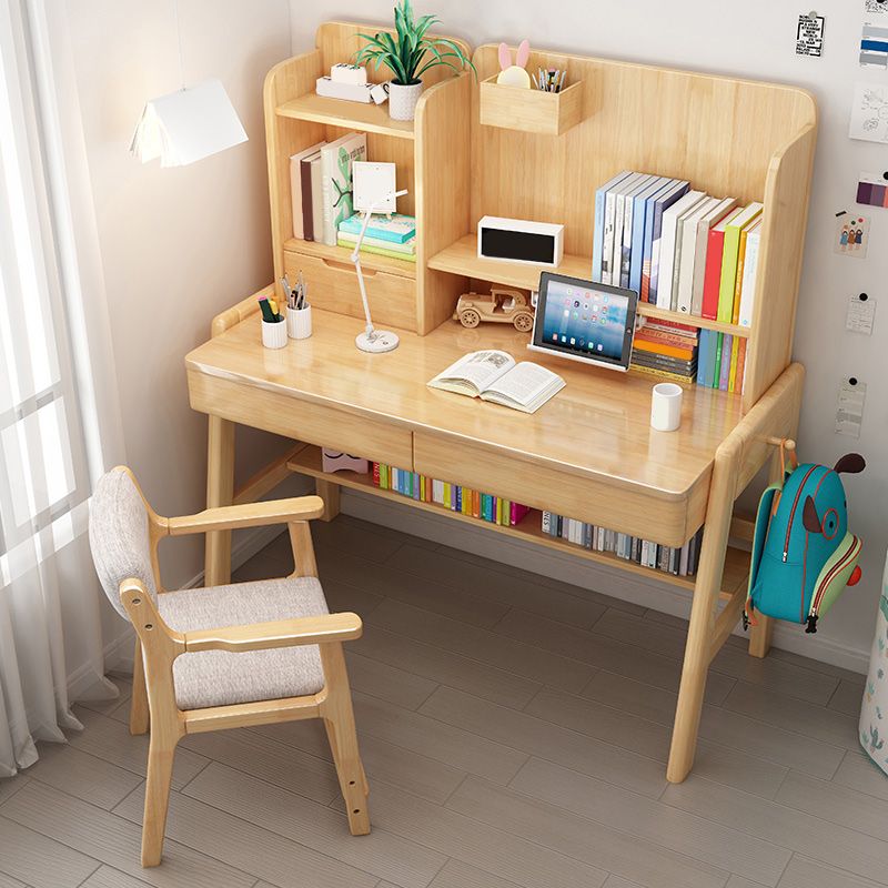 Contemporary Adjustable Student Table with Storage Shelves in Wood