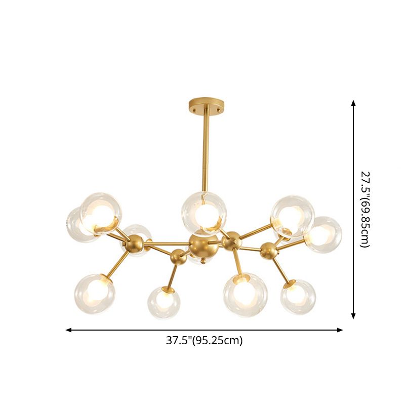 Clear Globe Shape Glass Chandelier Light Molecular Frosted Iron Modern Pendant Lighting in Gold