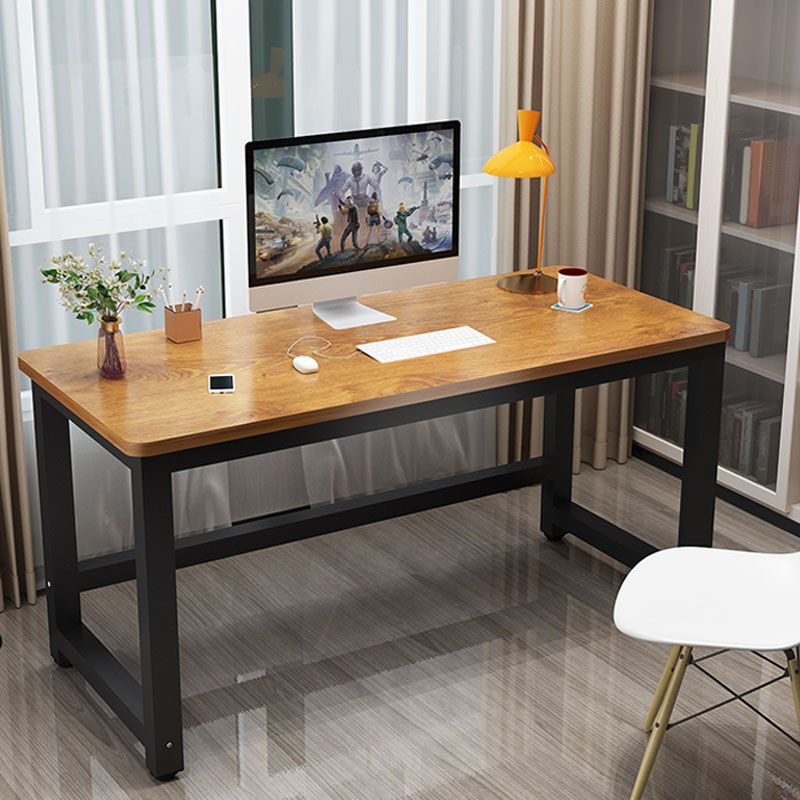 Rectangular Shaped Office Laptop Table Wood with Metal Legs in Brown