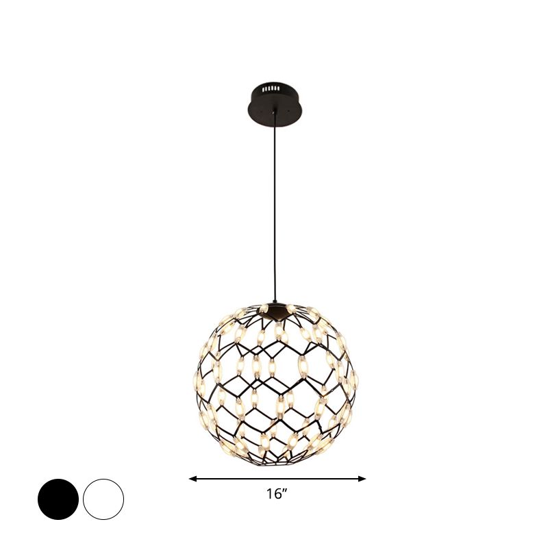 Hollow Design Metal Globe Chandelier LED Contemporary Hanging Lamp in Black/White