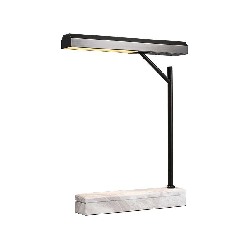 Metal Shaded Desk Light Modernist LED Night Table Lamp in Black with Marble Base