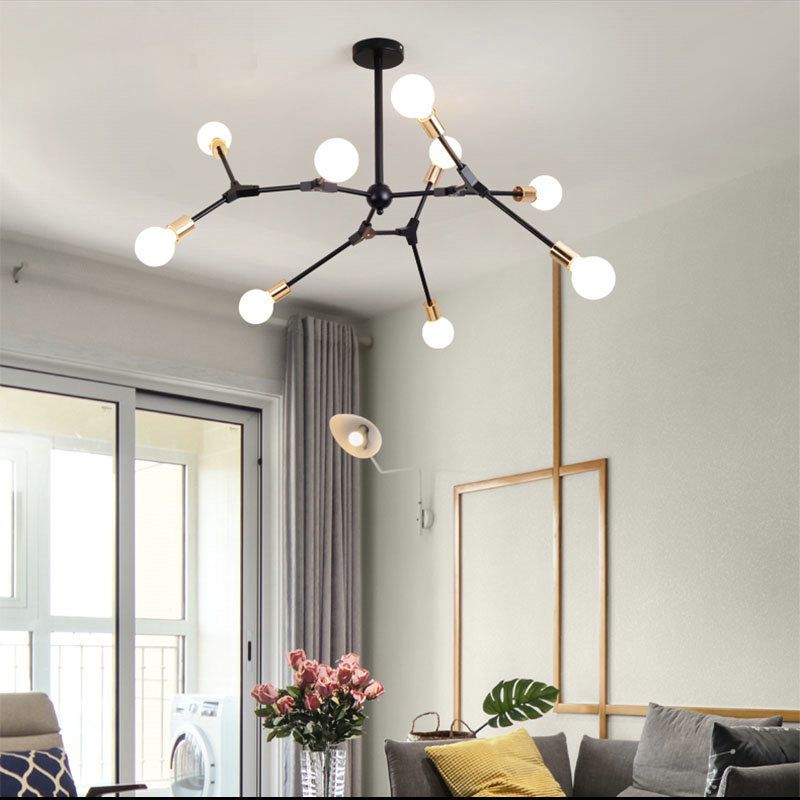 Branch Hanging Light Kit Industrial Black Metal Chandelier Pendant Light for Living Room