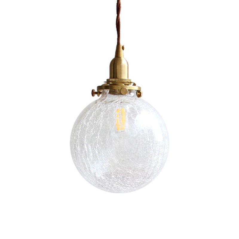 Luce a sospensione in ottone in rame in stile industriale Crackle Glass Globe Hanging Lampada per spazi interni