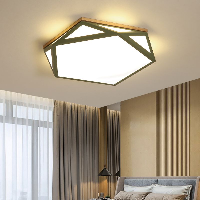 1 Light Hexagonal Ceiling Lamp Modern Macaron Style Metal Ceiling Lighting for Bedroom