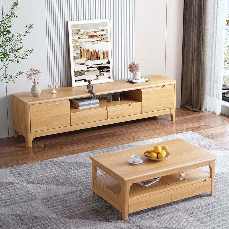 Rubber Wood Media Console Contemporary 2 Drawers TV Console with Splayed Wooden Legs