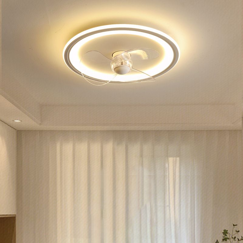 Contemporary Single White Ceiling Fan Lamp LED Metallic Ceiling Fan Light