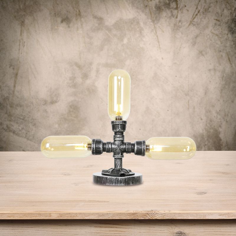 Capsule Clear/Amber Glass Night Light Farmhouse 2/3 Heads Tearoom LED Table Lamp with Pipe Base