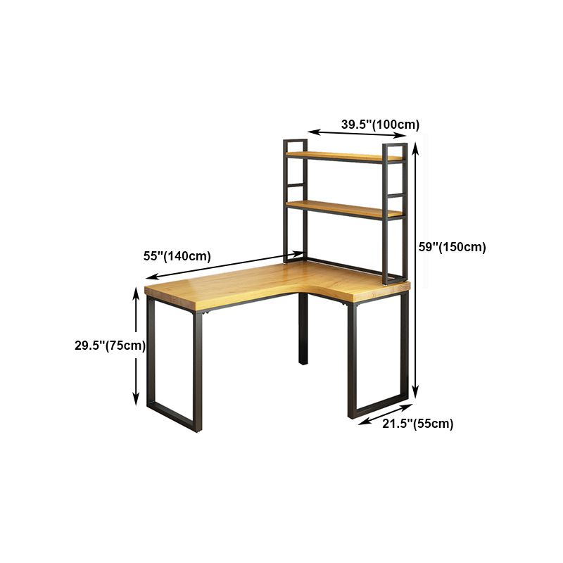 L-Shaped Office Desk Solid Wood Study Room and Office Writing Desk with Shelf