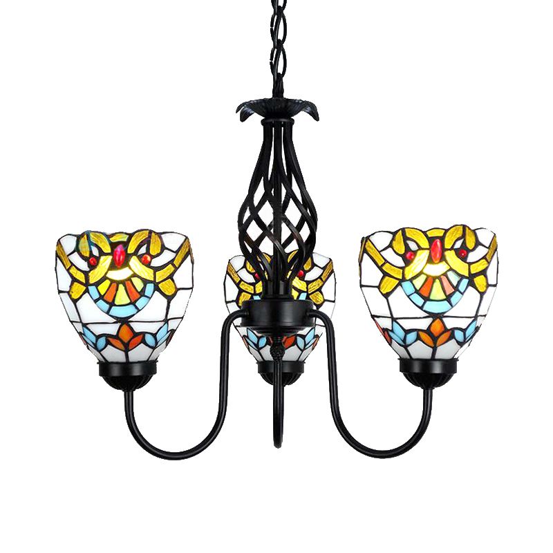 Luz de lámpara de techo de vidrieras de techo de vidrieras de tazón de tazón barroco con cadena ajustable en acabado negro
