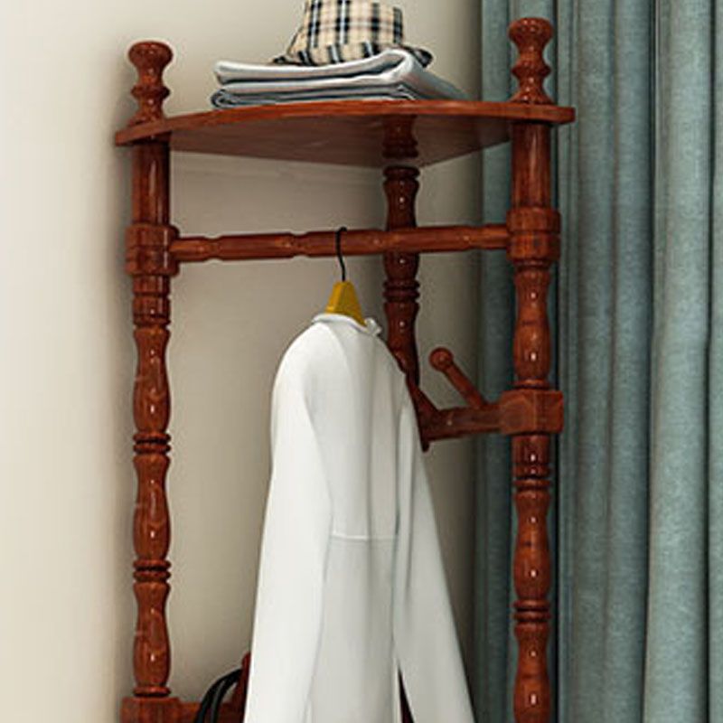 Traditional Coat Rack Free Standing Storage Shelves Solid Wood Hall Stand